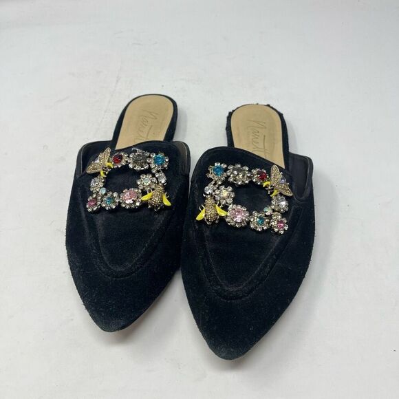 Nanette Lepore Mules Embellished Rhinestones Pointed Toe Black Womens Size 6.5 - Picture 2 of 8